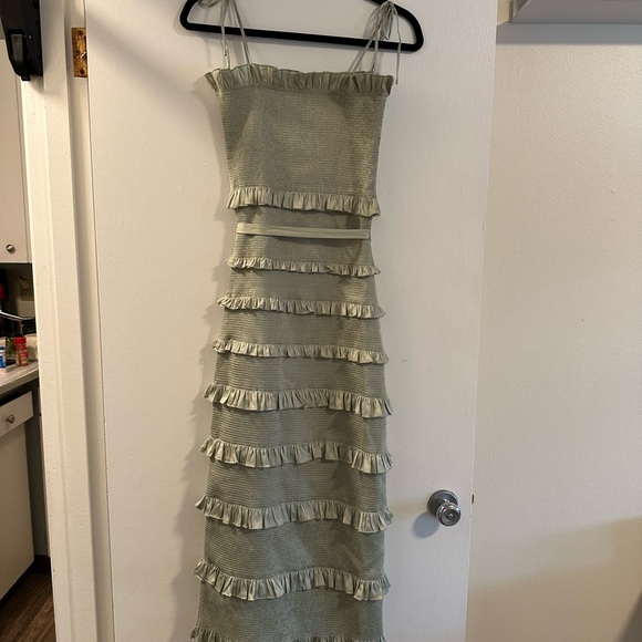 V. Chapman Lily Ruched & Ruffled Stretch Satin Midi Dress - Picture 3 of 5